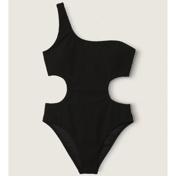 Victoria's Secret Other - Victoria's Secret One Piece Swimsuit Black‎ One-Shoulder Cheeky Cutout Small
